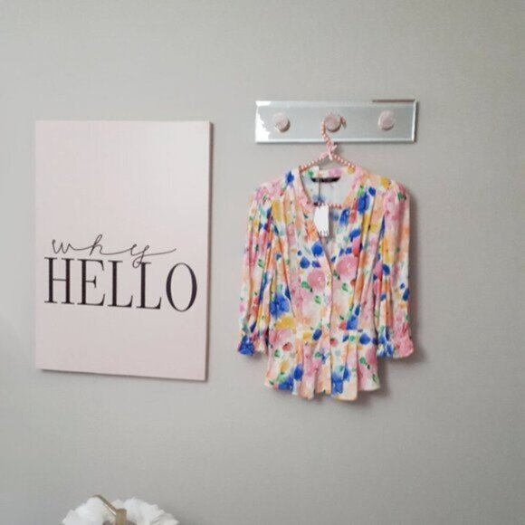 NWT Zara multicoloured floral print blouse with jeweled buttons, XS - Picture 8 of 10